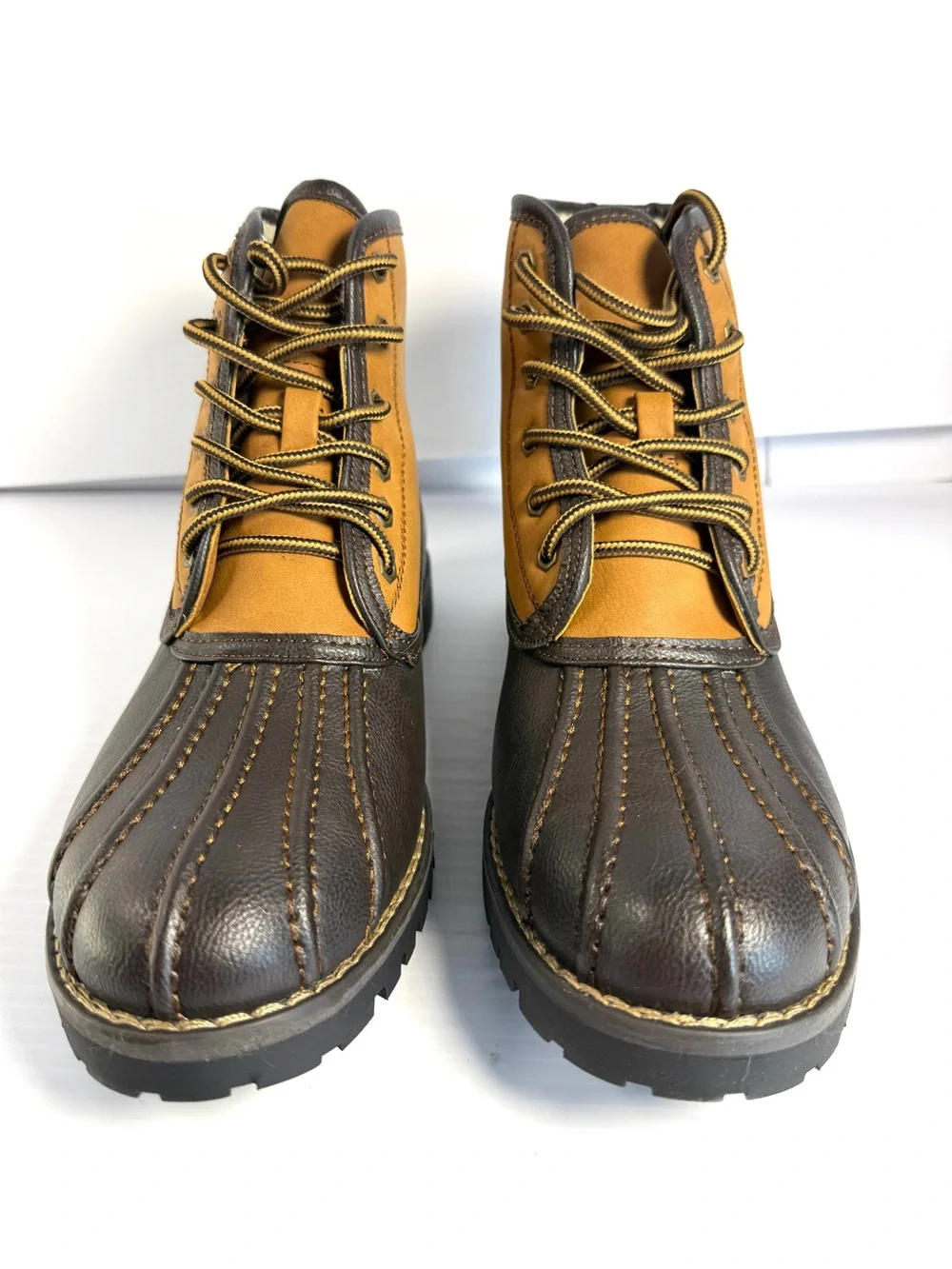Steven By Steve Madden Brown and Tan Lace-Up Duck Boots